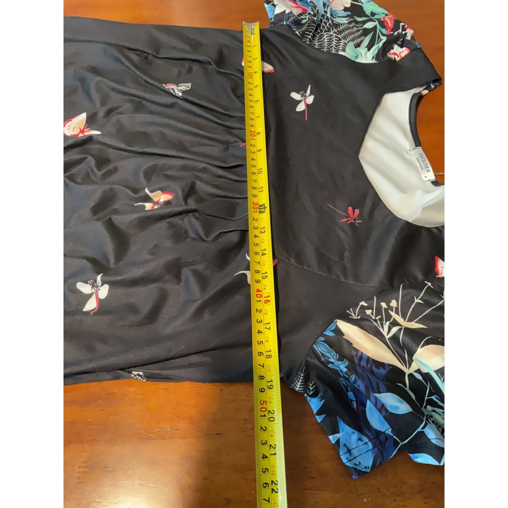 EKOUAER Black Butterfly Floral Print Short Sleeve Midi Dress Medium Nature M‎ - Picture 3 of 10